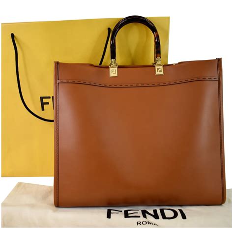 fendi sunshine leather tote bag - brown - totes